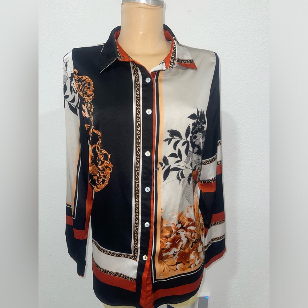 Fashion Nova Black and Orange Blouse